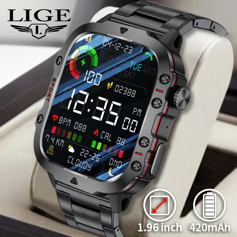 Smartwatch Rugged Watches For Men - 2026 Rugged Military Fitness Smart Watch